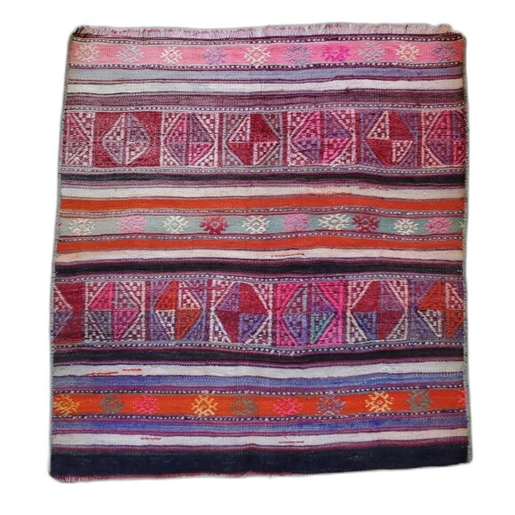 VTG Turkish Throw Rug Hand Woven Wool Antolian Cicim Tapestry Pretty 39